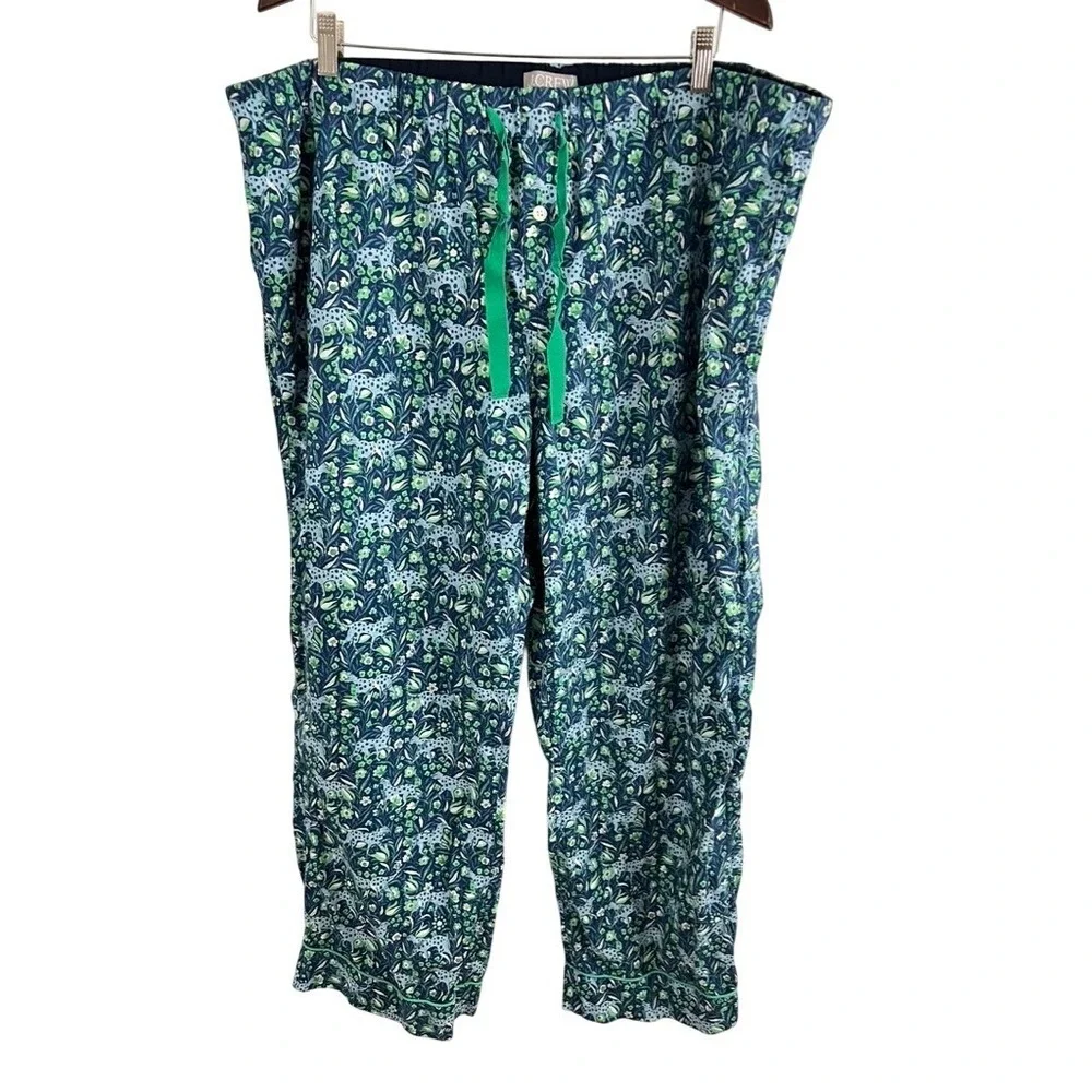 J Crew Pajama Pants Women 2X Blue Green Floral Cheetah Print BM286‎